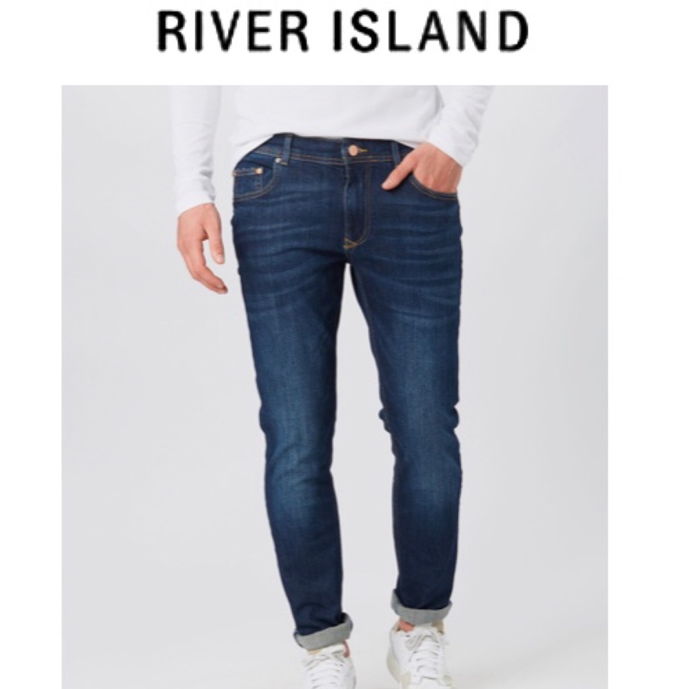 RIVER ISLAND Mens Dark Blue Skinny Fit Jeans size L28 W30 NWT
